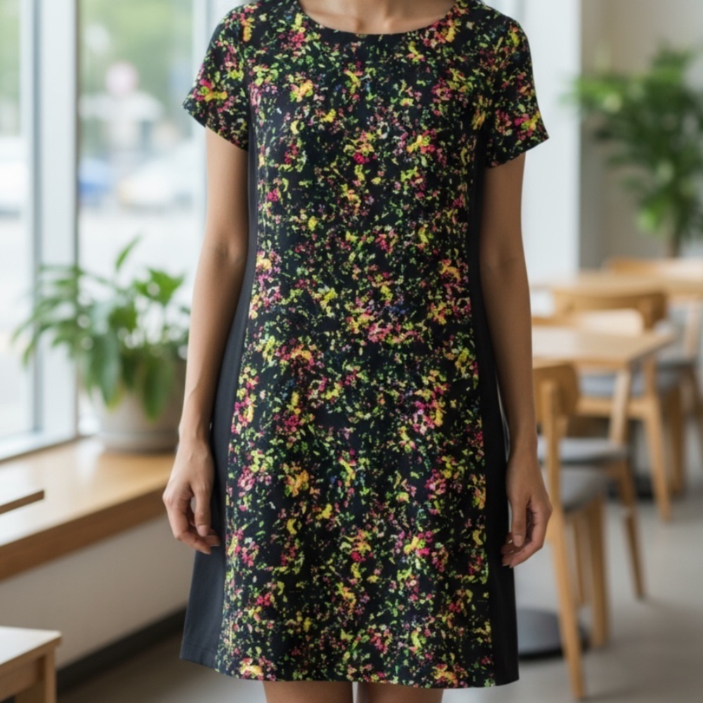 Xhilaration black and neon floral dress s
